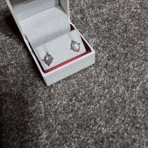 14k Rose Gold Earrings with 2 oval Ethiopian Opal Gemstones